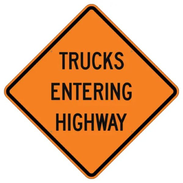 Trucks Entering Highway Sign, Orange Thumbnail